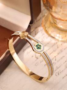 1 chiếc vòng tay thép không gỉ họa tiết hoa lãng mạn bằng vàng 18K chống thấm nước dành cho nữ, thích hợp đeo hàng ngày, đám cưới, kỷ niệm - vòng đeo tay - Xem 9