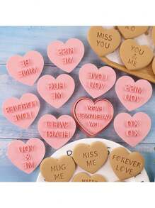 10pcs Valentine's Day Cookie Mold Love LOVE Three-Dimensional Plastic Cookie Cutting Mold Fondant Cake Baking Tool - Pink - View 4
