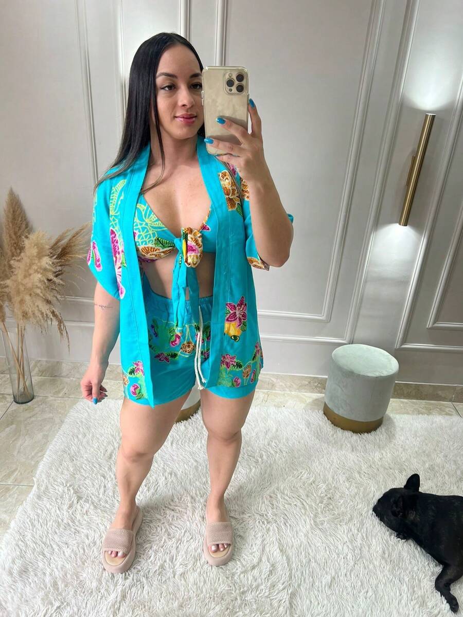 **The New Summer Collection Has Arrived: 3-Piece Women's Kimono** - 淺藍色 - 查看 1
