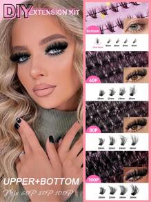 280 件 D 卷曲 DIY 簇状睫毛延长套装 8-16 毫米长度混合蓬松 60D+80D+100D 3 种款式混合+40 件透明带底部单根睫毛簇状分段尖刺 D 卷曲睫毛延长可以使猫眼睫毛看起来或自然外观和蓬松体积戏剧性睫毛效果睫毛簇、睫毛簇、单根睫毛、睫毛、假睫毛 - D - 查看 3