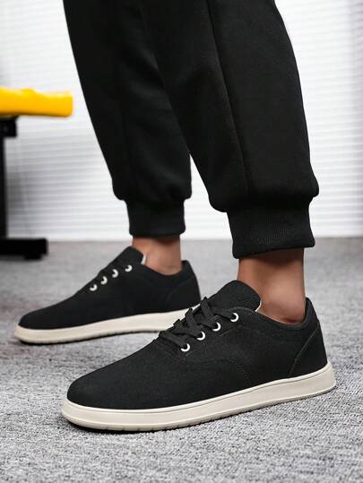 Men's Outdoor Casual Fashion Canvas Shoes, Comfortable Low-Top Lace-Up Sneakers