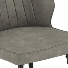 CLIPOP Bar Stools Set Of 2, PU Leather With Metal Legs And Footrest Upholstered Kitchen Stool With Backs And Arms For Home Breakfast Counter - Light Grey - View 8