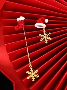 时尚不对称圣诞圣诞老人流苏耳钉雪花女士珠宝珐琅圣诞星树穿孔派对珠宝礼物 - 彩色 - 查看 12