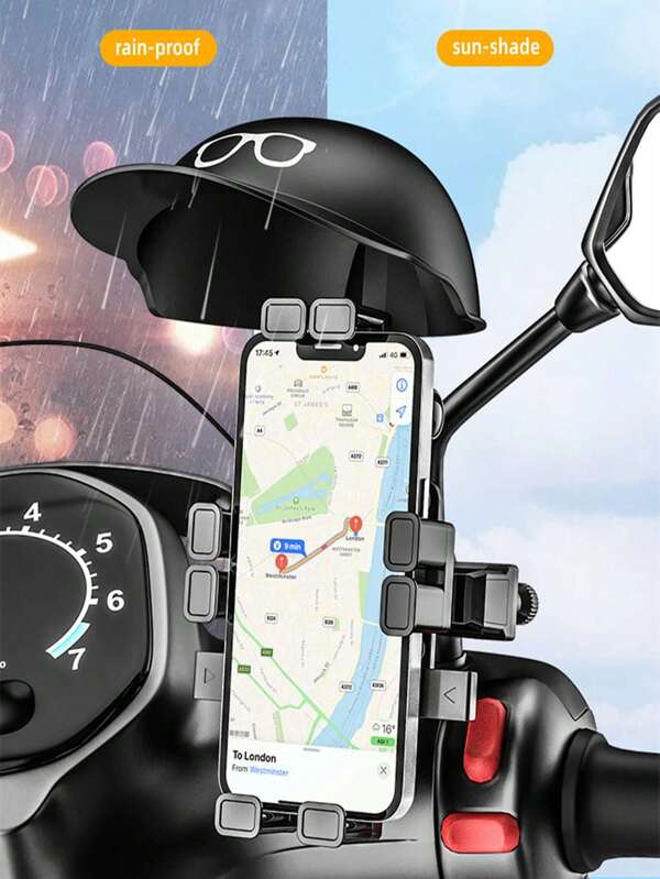 Suporte para Telefone Móvel com Proteção Solar e Sombra para Motocicleta, Protetor Solar e à Prova de Chuva para Bicicleta, Chapéu, Suporte de Navegação Móvel, Suporte de Telefone Móvel para Capacete de Ciclismo Anti-Vibração com Quatro Garras, Suporte de Telefone Móvel para Motocicletas Elétricas, Guidão, Suporte para Telefone Móvel no Espelho Retrovisor