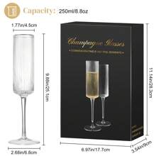 Champagne Flutes Set Of 2 - Elegant Champagne Glasses For Champagne, Prosecco, Wedding Gift, Engagement Gifts For Women, 250ml Vertical Stripe Glasses For Anniversary, Christmas (2, Pinstripe) - Clear - View 8