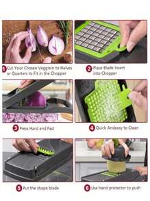 16pcs Complete Slicer Set, Multi-Functional Kitchen Vegetable Chopper For Making Salad, Includes Handle Food Grater, Vegetable Slicer, Container Knife, Onion Chopper With Interchangeable Blades, Home Party Holiday Kitchen Tool - Multicolor - View 11