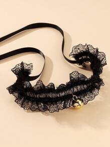 1 件 Ins 设计荷叶边情色束缚长领带铃铛颈链女士礼物，黑色颈链 - 彩色 - 查看 2