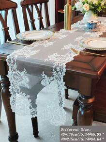 Embroidered Mesh Kitchen Table Placemat Decor, Indoor/Outdoor Decoration For Festival, Wedding, Banquet, Birthday Party. Tablecloth Runner In Various Sizes. - Beige - View 3