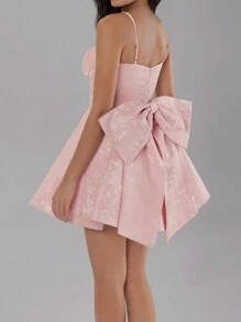 Women Elegant Jacquard Cocktail Dress With Bowknot Decor,Suitable For Date, Party,Wedding Dress,Bridesmaid Dress,Graduation Dress - Pink - View 6