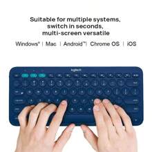 Logitech Teclado Bluetooth inalámbrico K380, de moda, portátil, ligero, compatible con computadora portátil, Android, teléfono inteligente, tableta, iPad (Azul) - Azul - Ver 2