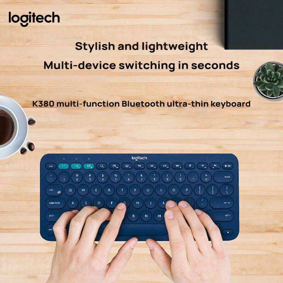 Logitech Teclado Bluetooth inalámbrico K380, de moda, portátil, ligero, compatible con computadora portátil, Android, teléfono inteligente, tableta, iPad (Azul) - Azul - Ver 1