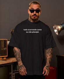 Unisex Basic Cotton T-Shirt Phrase Everything Happening As I Didn't Plan T Shirt - 黑色 - 查看 2