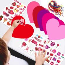 72件/套情人节彩色心形漂流瓶DIY贴纸装饰卡套装（24张卡片+24张贴纸+24条挂绳），愿望表白礼物，节日装饰卡套装 - 彩色 - 查看 5