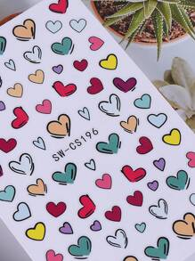 2 pezzi Adesivi per unghie a forma di cuore colorati per San Valentino, decorazioni per unghie con cuori dolci blu, rossi, rosa e gialli, simpatici adesivi per decorazione unghie, accessori per arte di unghie