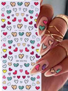 2 pezzi Adesivi per unghie a forma di cuore colorati per San Valentino, decorazioni per unghie con cuori dolci blu, rossi, rosa e gialli, simpatici adesivi per decorazione unghie, accessori per arte di unghie