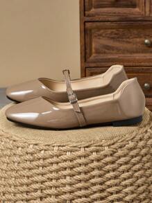 Zapatos planos de mujer hechos a mano con corte en V, cómodos, transpirables, punta cuadrada y perlado, aptos para fiesta, uso casual y oficina, color gris