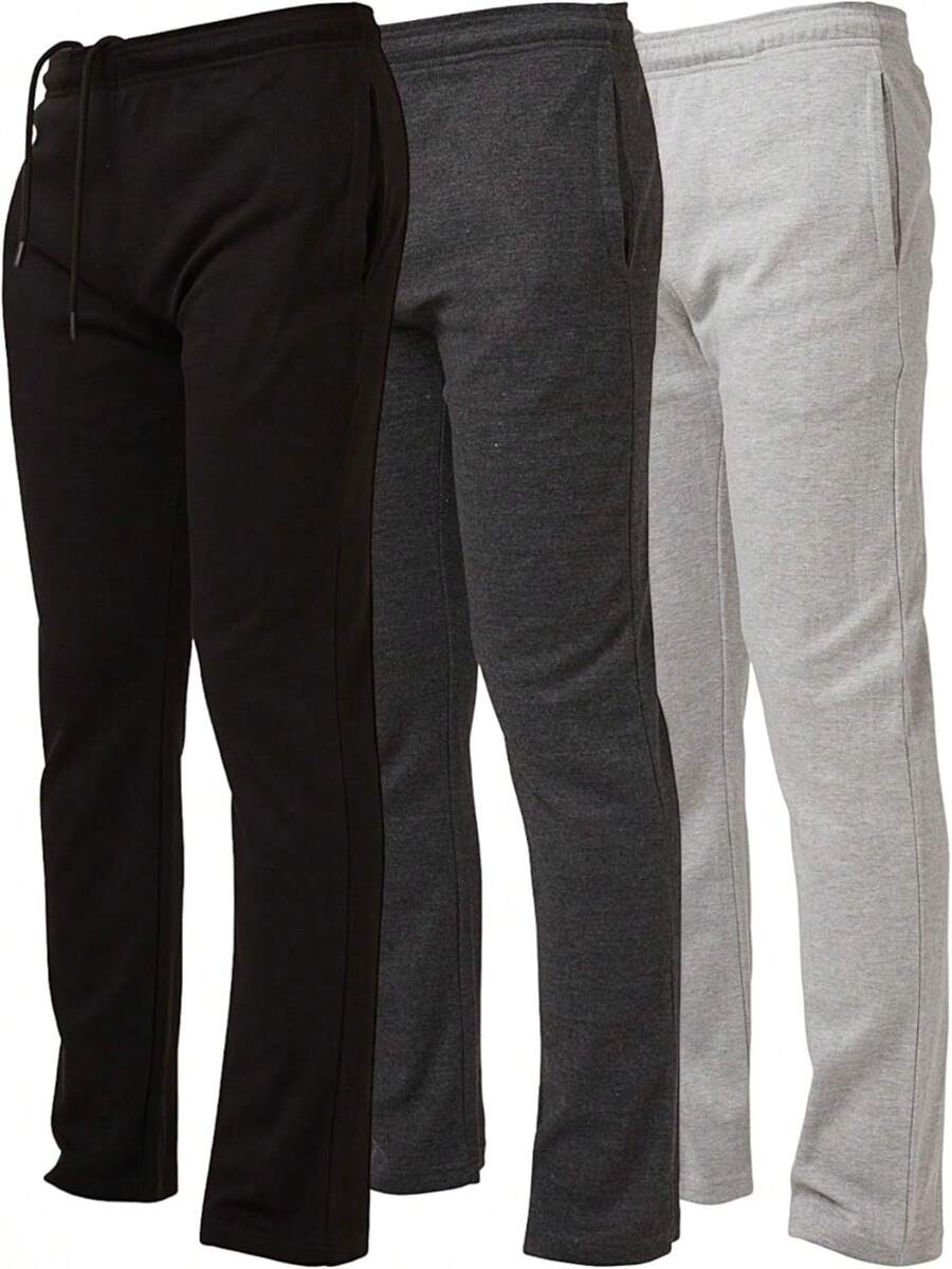 3 Pack Mens Sweatpants, Wide Leg Open Bottom Lounge Sweat Pants For Men - 木炭色,石南灰,黑色 - 查看 1