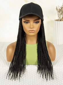 Long Box Braid Hair Wig With Baseball Cap - Synthetic Hair Attached - Perfect For Women's Baseball Cap Look - Black - View 6