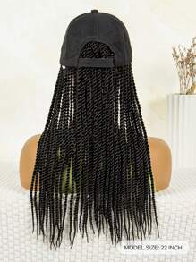 Long Box Braid Hair Wig With Baseball Cap - Synthetic Hair Attached - Perfect For Women's Baseball Cap Look - Black - View 3