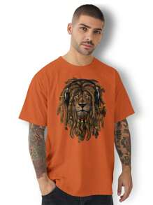Men's Casual  Lion T-Shirt Premium Cotton Lion Shirt - 橘色 - 查看 1