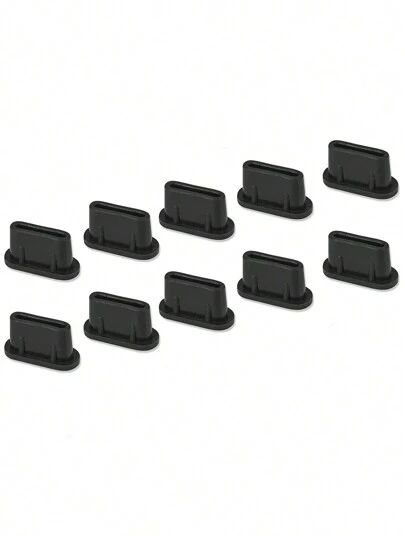 10 件装黑色 Type-C 智能手机硅胶防尘塞，透明软硅胶数据充电端口塞