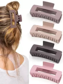 4 Pcs Large Square Retro Minimalist Hair Claw, Suitable For Women With Thick Hair, Clips For Styling, Bathing, Outdoor, Versatile Accessory Hair Jaw Clip Hair Clamps Hair Clutch Hair Catcher Clip Fall Winter Hair Clip Claw Clip Hair Accessories For Women For Vacation Outfits Woman - Multicolor - View 2