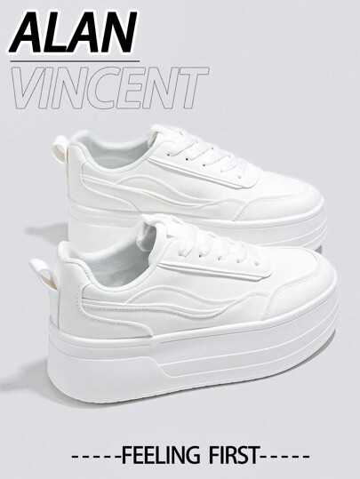 Alan Vincent Alan Vincent[Thick Sole Heightening Series]2025 New Style Casual Shoes For Women, Ladies Platform Shoes, White Shoes, Comfortable Sneakers, Increase Height By 6cm, Party Shoes, Suitable For Short Women Sport Style Fashionable And Casual