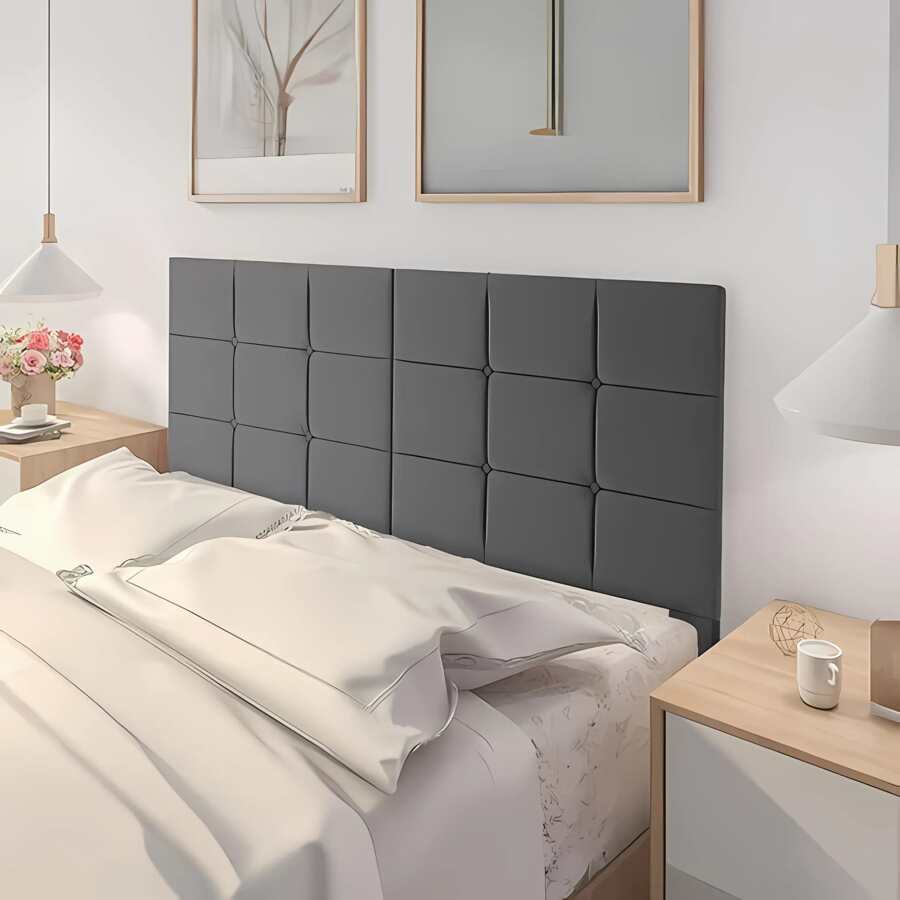 Dubai Upholstered Headboard With Tufted Suede Feet Double Bed 1.40cm Slim Box - Various Colors - RTA Móveis. - 灰色 - 查看 1