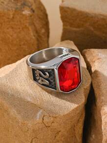 1pc Stainless Steel Inlaid Rectangular Cubic Zirconia Retro ‌Punk Style Special Number 24 Pattern Men's Rings Gift Jewelry - Multicolor - View 13