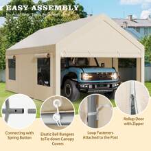 12FT Heavy Duty Carpor, With Removable Sidewalls & Doors,Roll-Up Windows Car Canopy With Sandbags And All-Season Tarp For Car Boat Truck Motorcycle - Màu Khaki - Xem 5