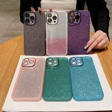 1pc Green Case For Mobile Phone, Space Glitter Tpu Shockproof Protective Case With Camera Lens Protection