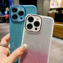 1pc Green Case For Mobile Phone, Space Glitter Tpu Shockproof Protective Case With Camera Lens Protection