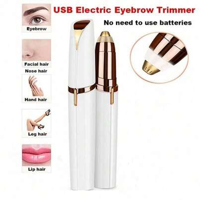 1pc Rechargeable Electric Eyebrow Trimmer, Women Eyebrow Trimmer, Nose Hair Trimmer, Depilator, Multi-Function Body Hair Trimmer, Depilation Pen, Lipstick Shaping, For Eyebrow And Facial Hair Grooming