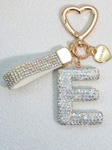 1pc Pink Soft Ceramic Letter Rhinestone Keychain, Cute Personalized Bag/Car Key Chain, Women Accessory, Gift For Mom, Friends, Valentine Valentine's Day Valentines Car Accessories Bag Charm School Goth Y2k - White - View 21