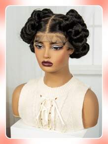 Transparent Full Lace Box Braided Wigs Short Cute Handmade Bantu Synthetic Full Lace Front Wig With Baby Hair Knotless Braiding Hair Wigs For Women - Black - View 7