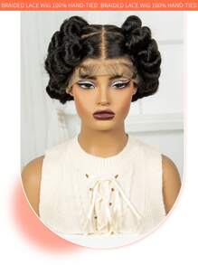 Transparent Full Lace Box Braided Wigs Short Cute Handmade Bantu Synthetic Full Lace Front Wig With Baby Hair Knotless Braiding Hair Wigs For Women - Black - View 5