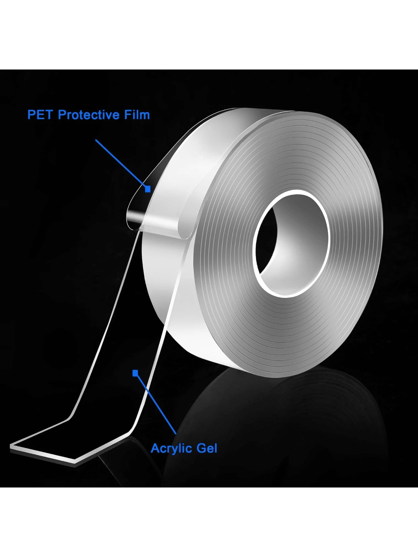 1 件 1/2/3/5M 超强粘性双面纳米胶带，耐用、易于去除、无残留、可重复使用透明胶带，用于粘贴照片、海报、固定地毯、家庭、办公室、汽车装饰、纳米胶带、透明纳米胶带、双面胶带、透明纳米双面胶带、可水洗可重复使用无痕胶带，用于墙贴