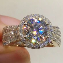 1 chiếc nhẫn hợp kim vàng lấp lánh thời trang đính đá Cubic Zirconia, quà tặng đính hôn/đám cưới/kỷ niệm/ngày lễ tình nhân/sinh nhật cho cô ấy, mẹ, mẹ, ngày của mẹ, quà tặng - Vàng - Xem 3