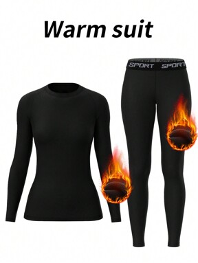 Set di biancheria intima termica in pile per donna, comoda base layer, pantaloni aderenti e caldi per attività all'aperto, sci invernale, set con maglia a collo equipaggio a maniche lunghe e leggings, abbigliamento per yoga