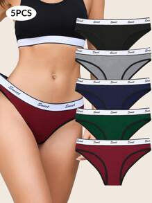 5-Pack Pure Cotton Low Waist Bikini Briefs With Jacquard Letter Webbing