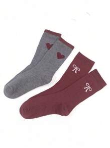 4/5/6/8 双装女士波点提花中筒袜，柔软舒适透气纯色休闲日常船袜，带蕾丝蝴蝶结，适合日常、校园、运动等多种场合。 - 彩色 - 查看 3