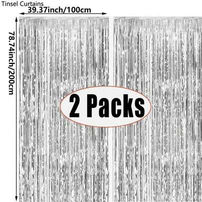 2/3/5 Pcs Silver Metallic Foil Fringe Curtain, Party Backdrops, Birthday Party, Wedding Decoration, Gift Supplies