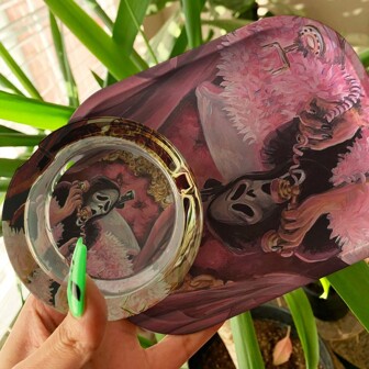 1 set/2 piezas Juego de cenicero y bandeja decorativa de vidrio rosa para teléfono, 2 piezas - diseño de jardín de dibujos animados, duradero, sin batería, ideal para decoración del hogar y regalos