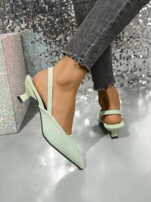 Giày cao gót hở mũi mỏng quai mắt cá chân thời trang phong cách tối giản tôn dáng cao 5cm gót mèo con nhỏ - màu xanh lá - Xem 4