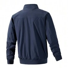 Sheonly 2 Colors Fashion Men Stand Collar Jacket Coat,Outdoor Zipper Windproof Lightweight Mens Windbreaker Bomber Jacket,Streetwear Baseball Trench Jacket,Casual Sports Outerwear Jacket - Navy Blue - View 7