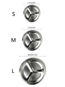 1pc Stainless Steel Multi-Grid Plate, Silver Round Dinner Plate, For Home,Kitchen,Christmas Gift - Silver - View 8