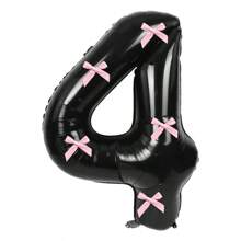 40 英寸粉色蝴蝶结装饰黑色数字 0-9 铝箔气球，粉色蝴蝶结装饰，适合生日派对、情人节、周年纪念、结婚求婚、圣诞节、新年装饰 - 黑色數字 - 查看 17