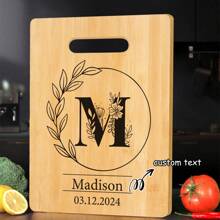 Tábua de Corte de Bambu Personalizada - 26 Opções de Padrão de Letra, Perfeita para Feriados, Aniversários, Aniversários e Mais - Presente Decorativo de Cozinha Elegante e Durável