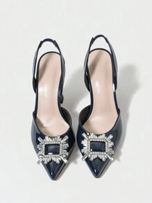 女士尖头水晶扣带高跟鞋 - 寶藍色 - 查看 5