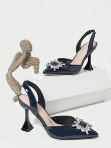 女士尖头水晶扣带高跟鞋 - 寶藍色 - 查看 7